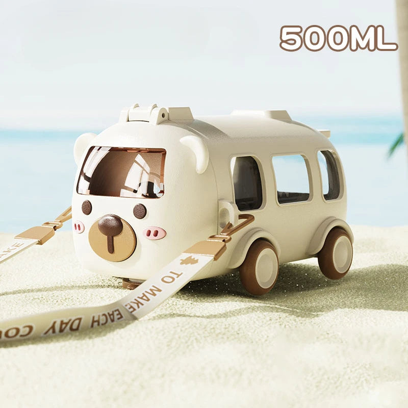 Gourde enfant bus avec paille en silicone