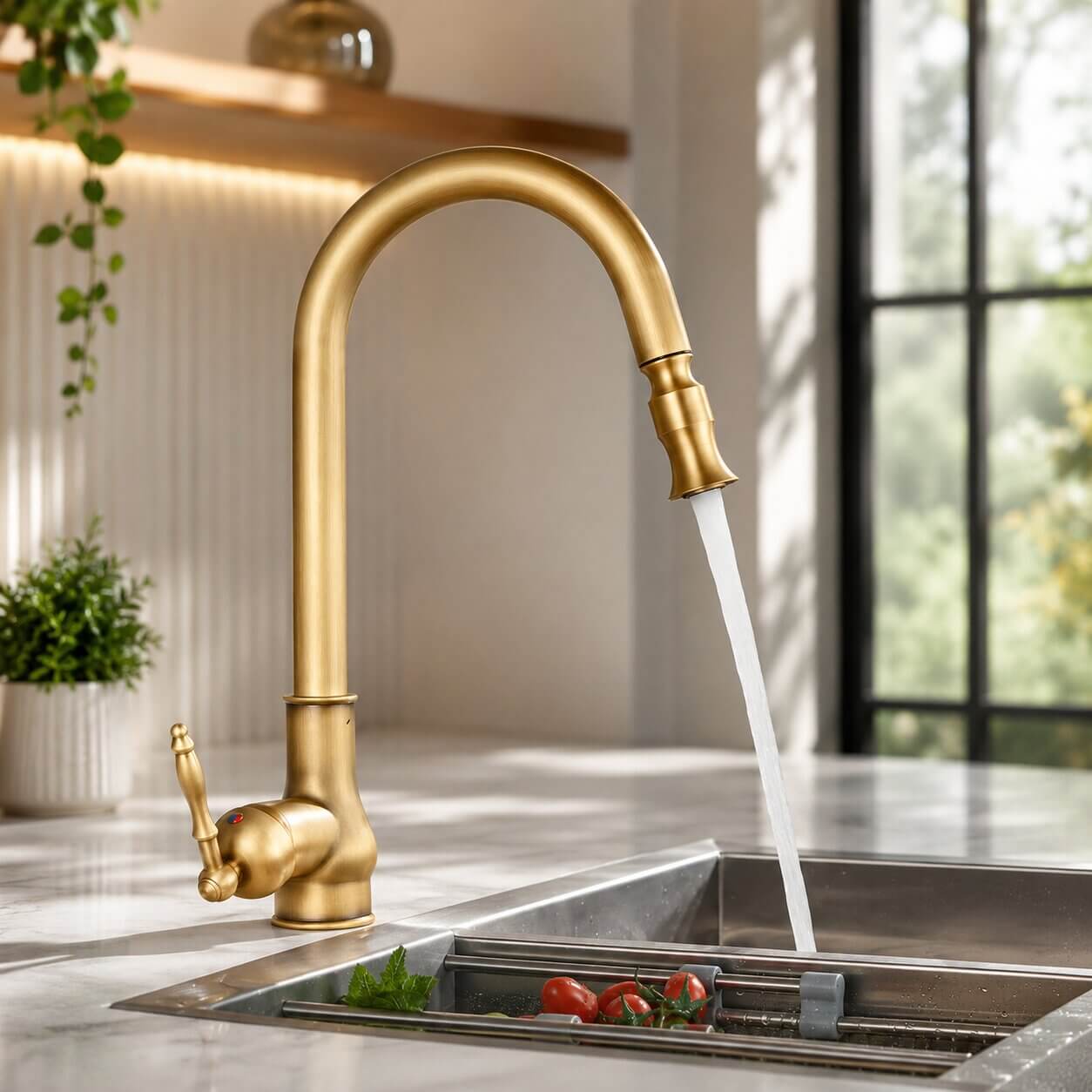 Robinet de cuisine extensible en laiton antique