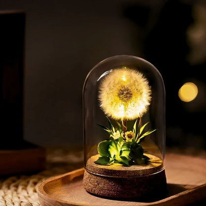 Lampe de nuit fleurs éternelles sous cloche