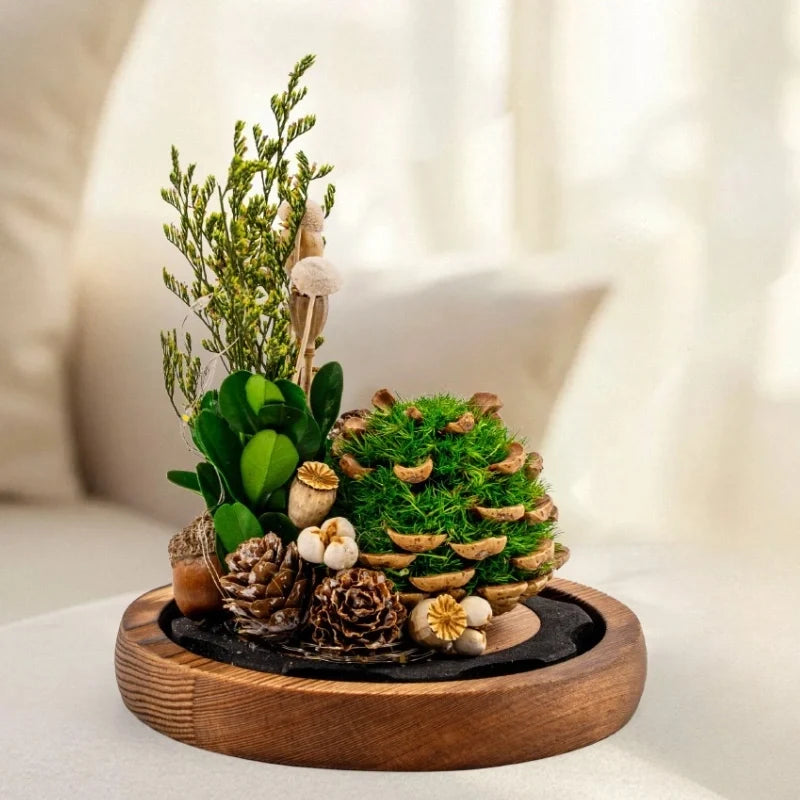 Lampe de nuit fleurs éternelles sous cloche