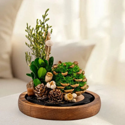 Lampe de nuit fleurs éternelles sous cloche