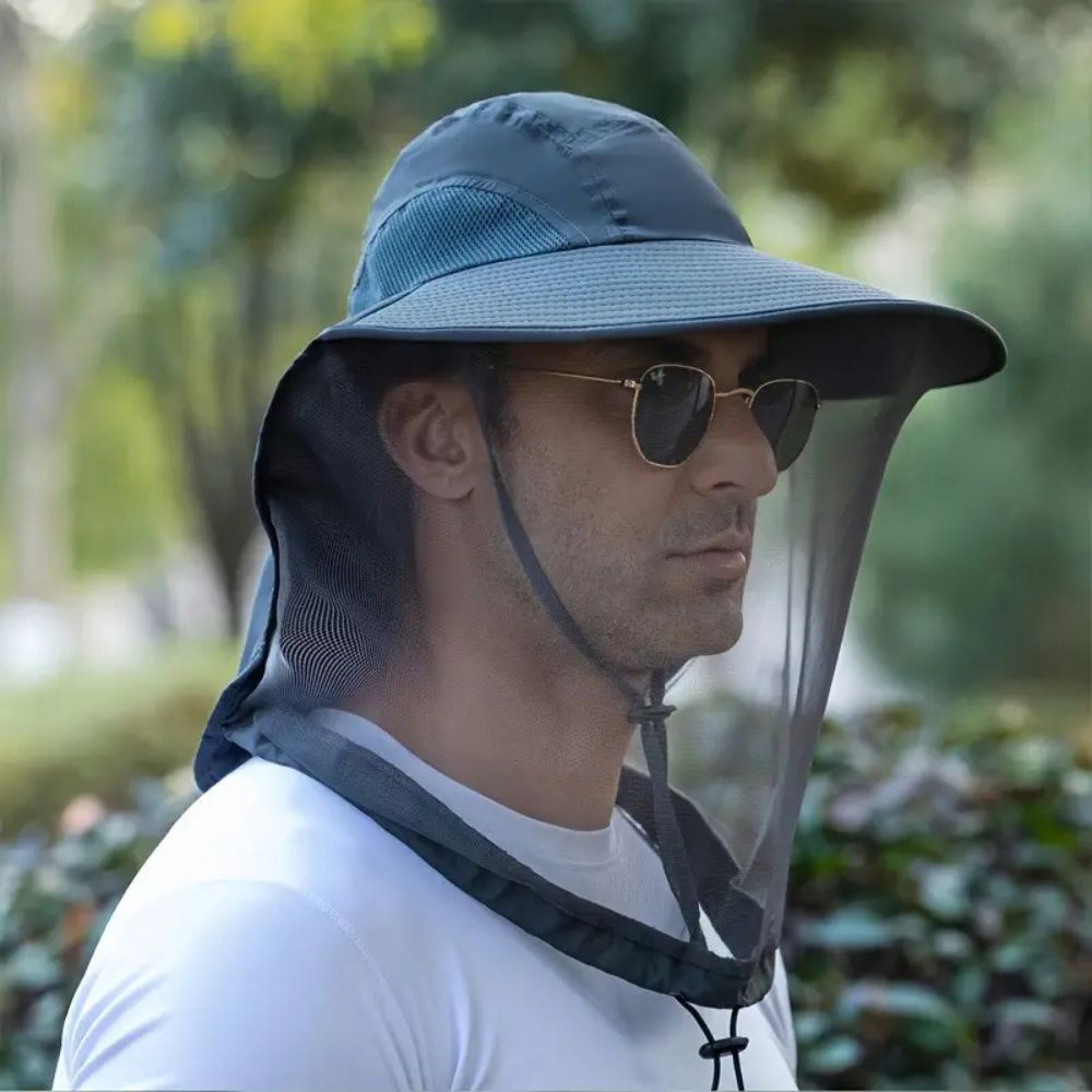 Chapeau anti-UV à large bord avec moustiquaire