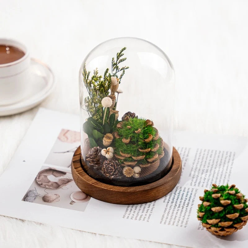 Lampe de nuit fleurs éternelles sous cloche
