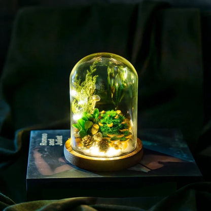 Lampe de nuit fleurs éternelles sous cloche