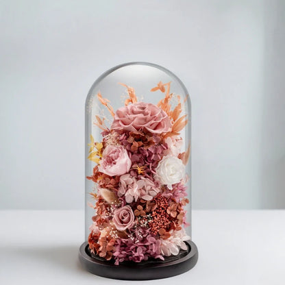 Lampe de nuit fleurs éternelles sous cloche