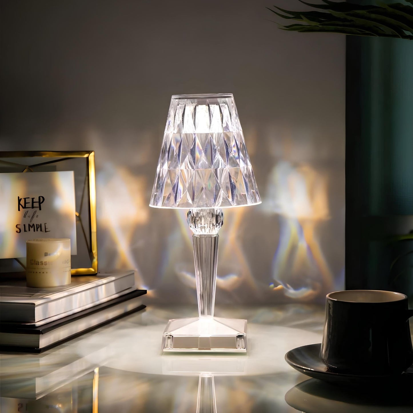 Lampe cristal scintillant tactile