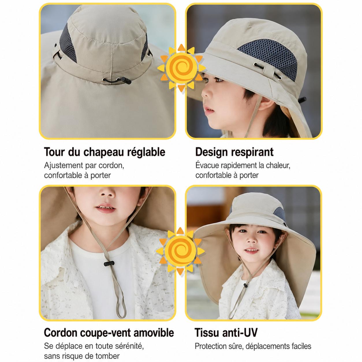 Chapeau enfant à ventilateur solaire réglable