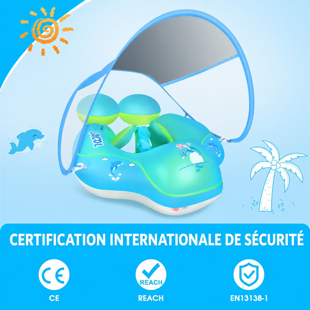Bouée bébé avec pare-soleil et siège de natation