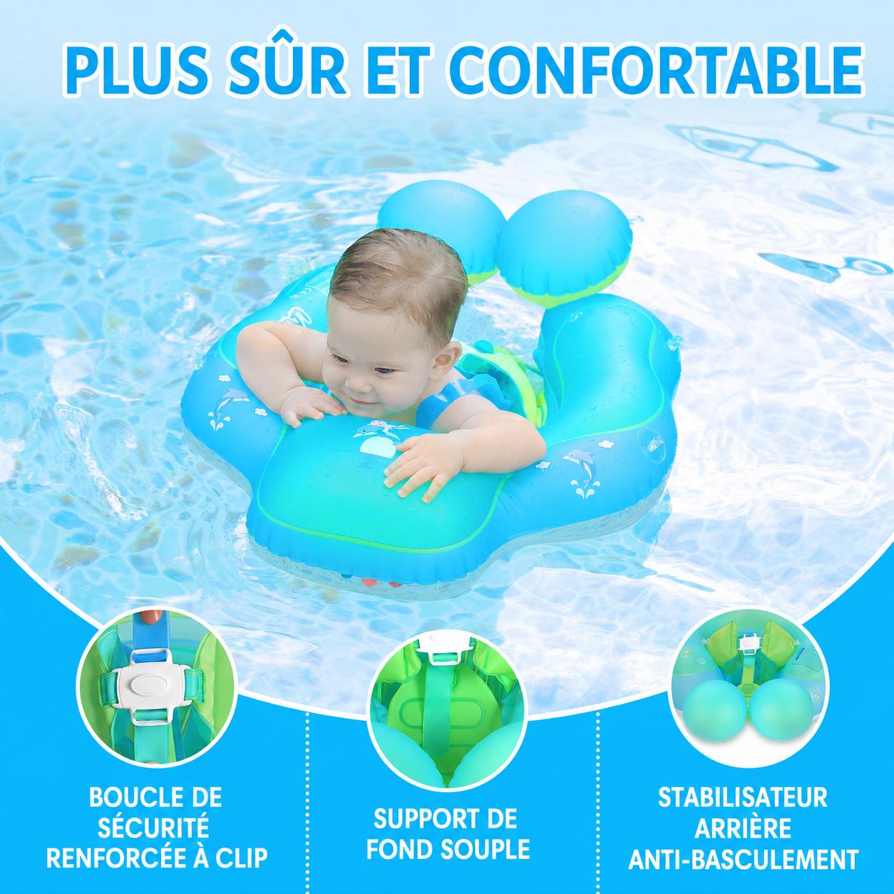 Bouée bébé avec pare-soleil et siège de natation