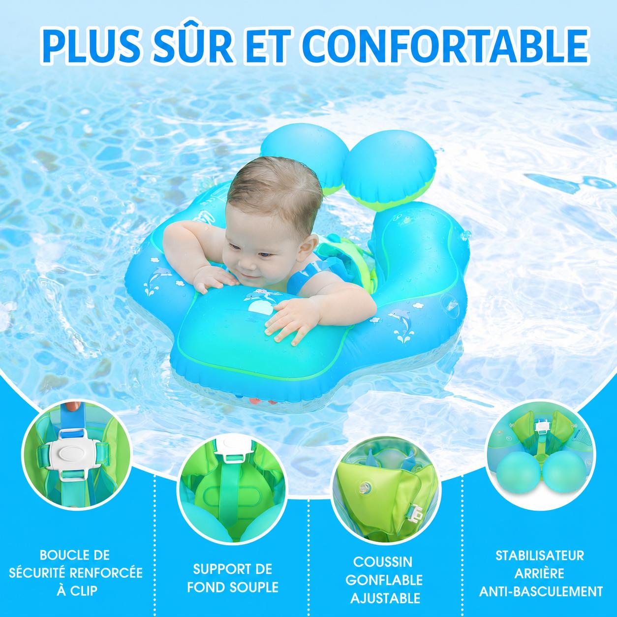 Bouée bébé avec pare-soleil et siège de natation
