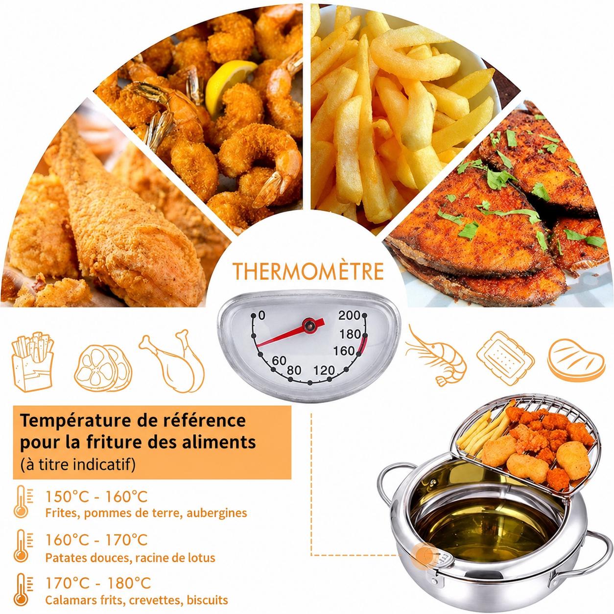 Friteuse en acier inoxydable avec thermomètre