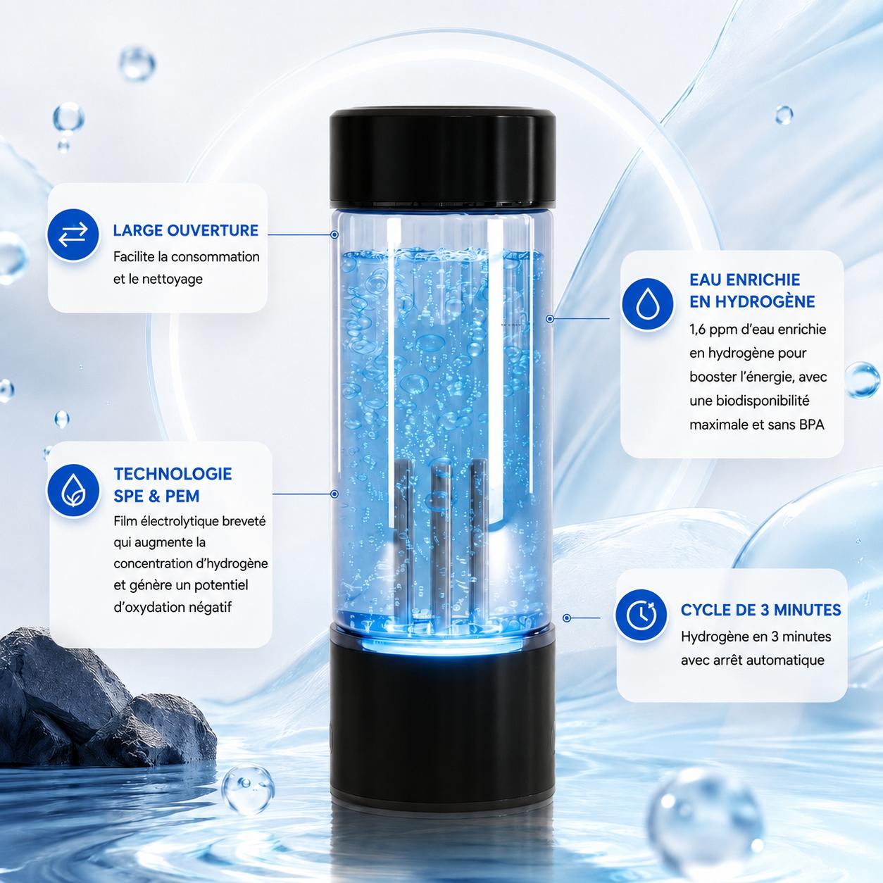Bouteille d'hydrogène en verre borosilicaté
