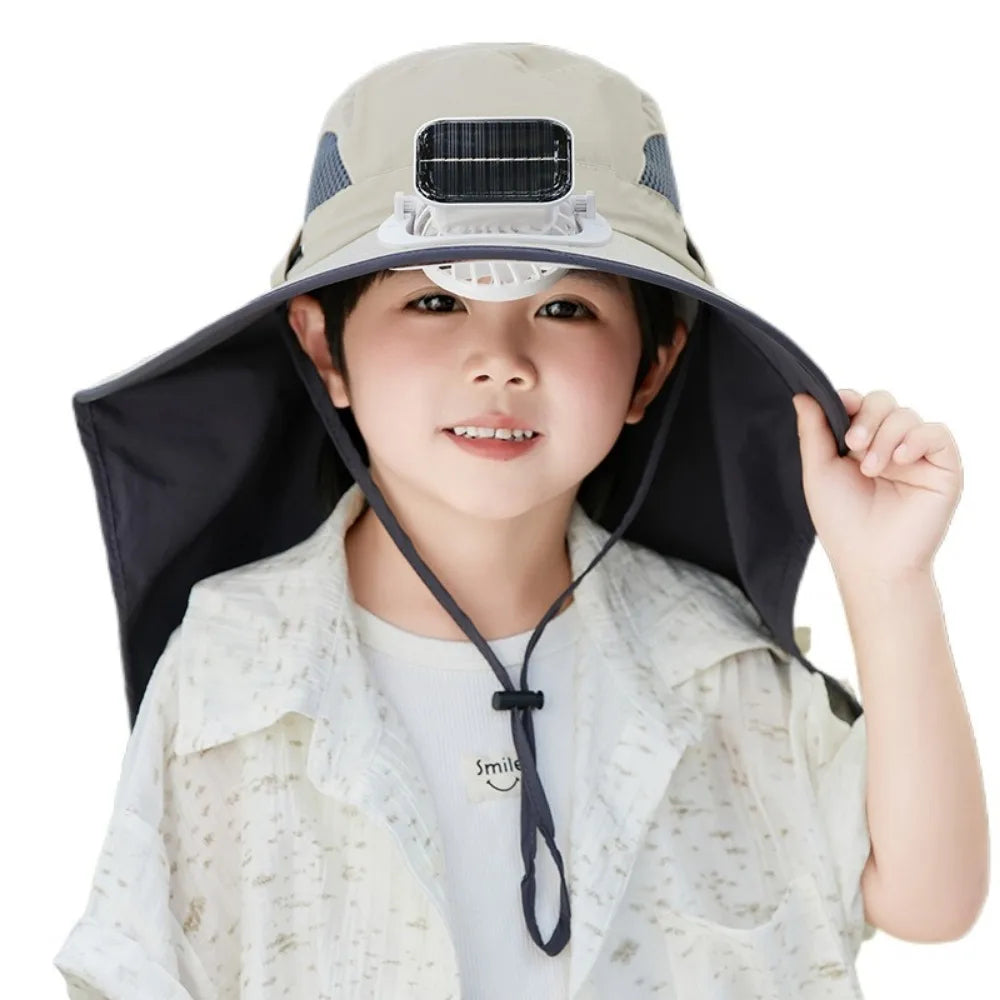 Chapeau enfant à ventilateur solaire réglable