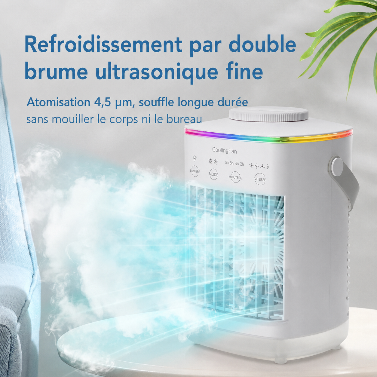 Mini climatiseur portable 3-en-1 avec veilleuse LED