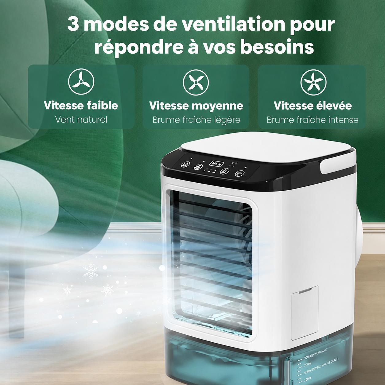 Climatiseur portable 3 vitesses à brumisation