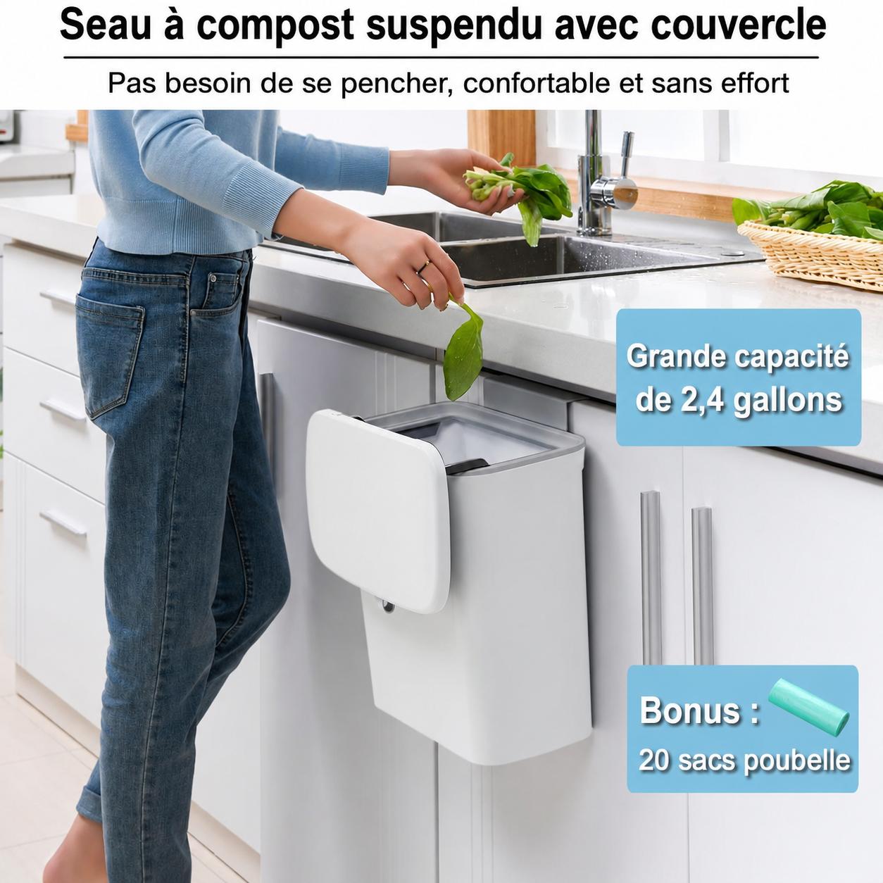 Bac à Compost de Cuisine 9L Anti-Odeurs
