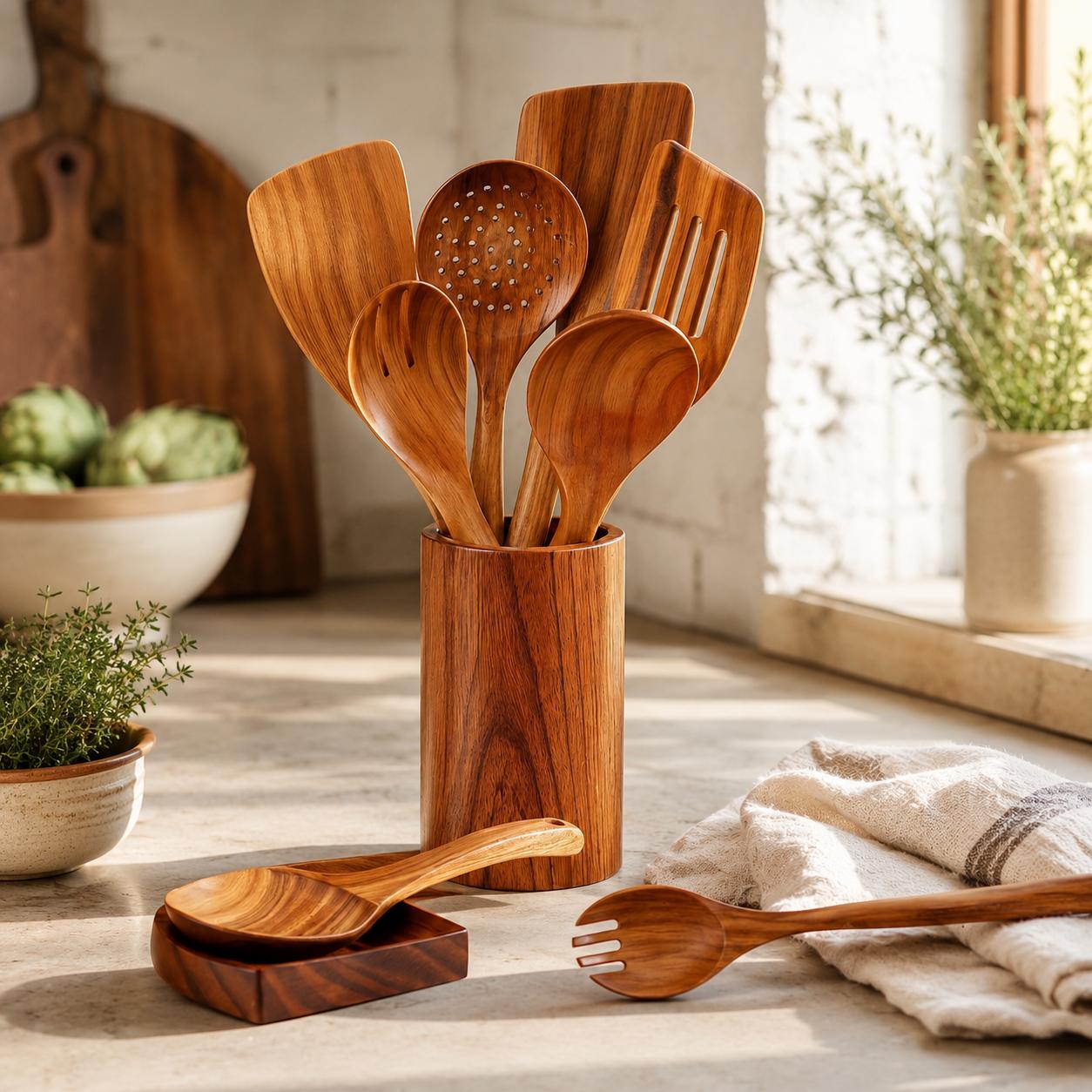 Set d'ustensiles de cuisine en bois