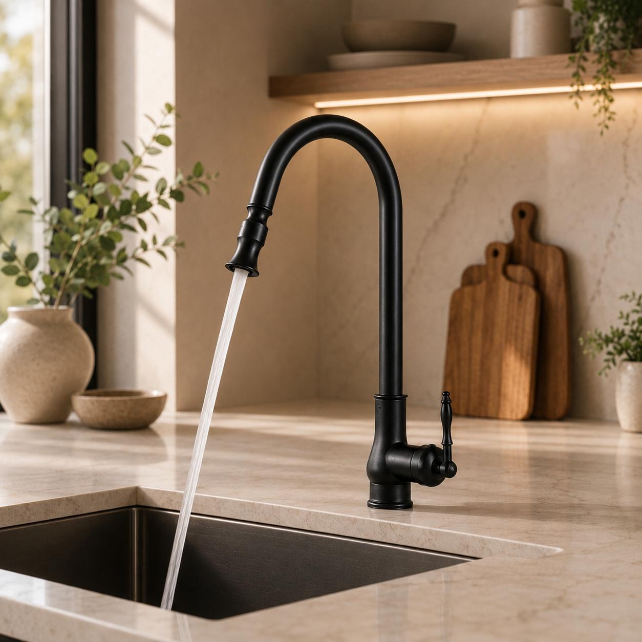 Robinet de cuisine extensible en laiton antique