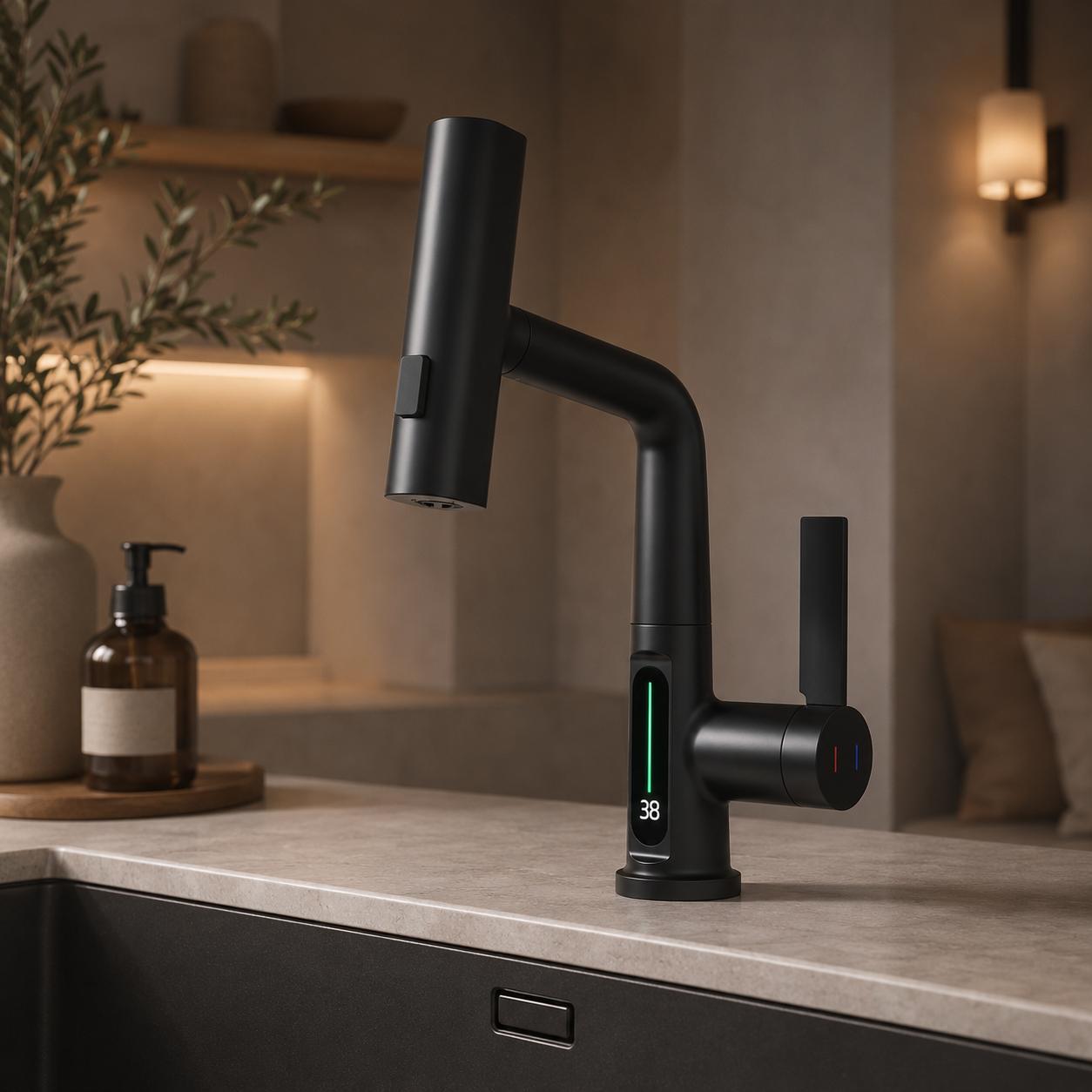 Robinet extensible à 5 jets avec température LED