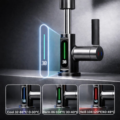 Robinet extensible à 5 jets avec température LED