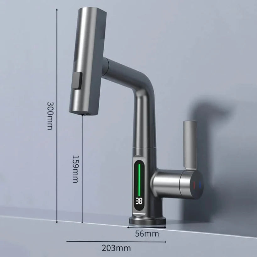 Robinet extensible à 5 jets avec température LED