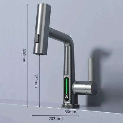 Robinet extensible à 5 jets avec température LED