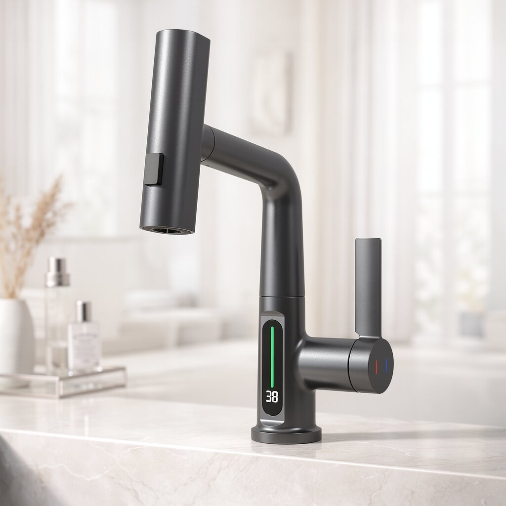 Robinet extensible à 5 jets avec température LED