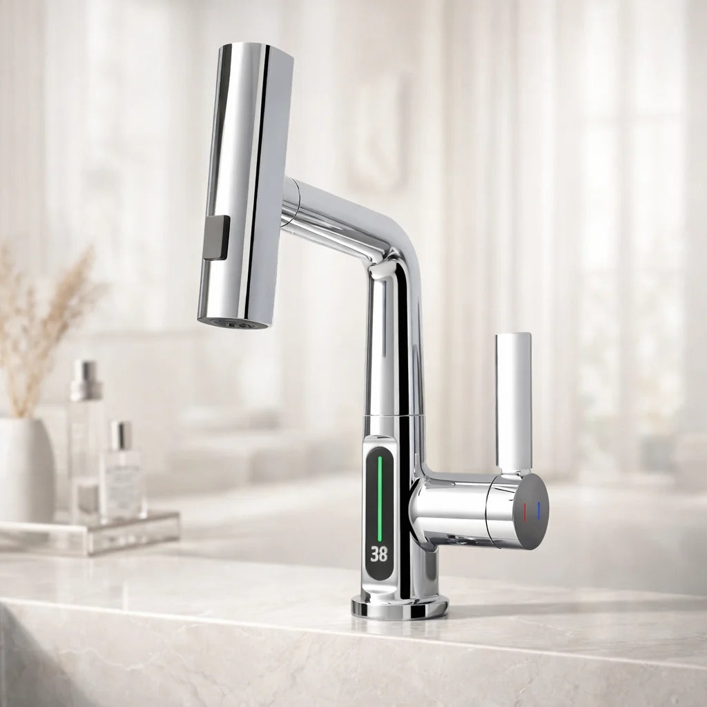 Robinet extensible à 5 jets avec température LED