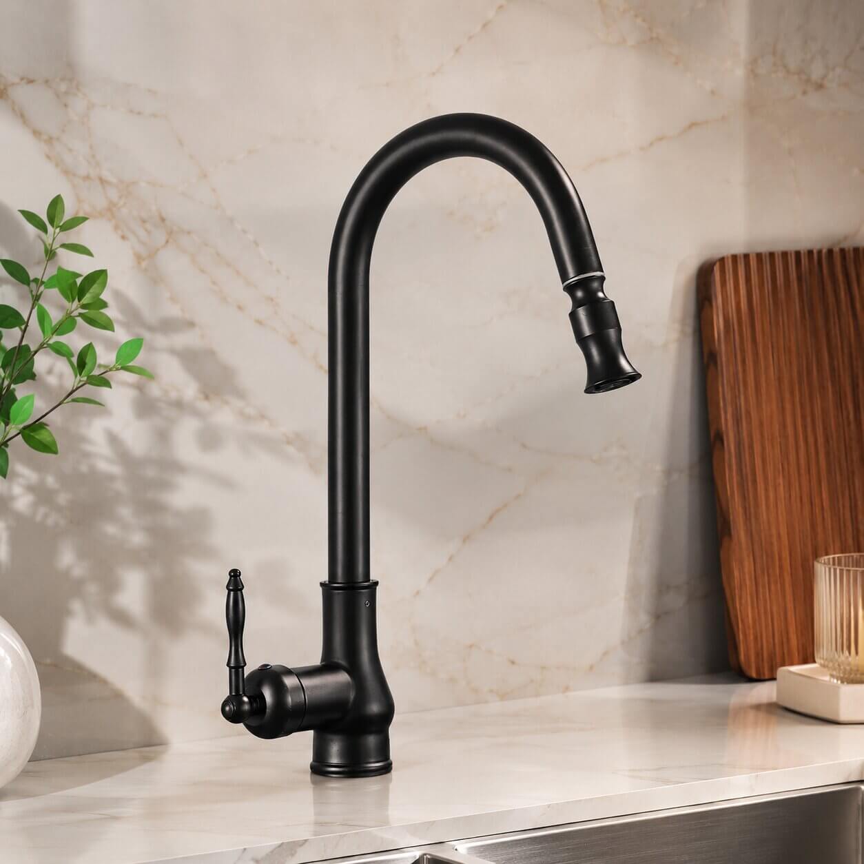 Robinet de cuisine extensible en laiton antique