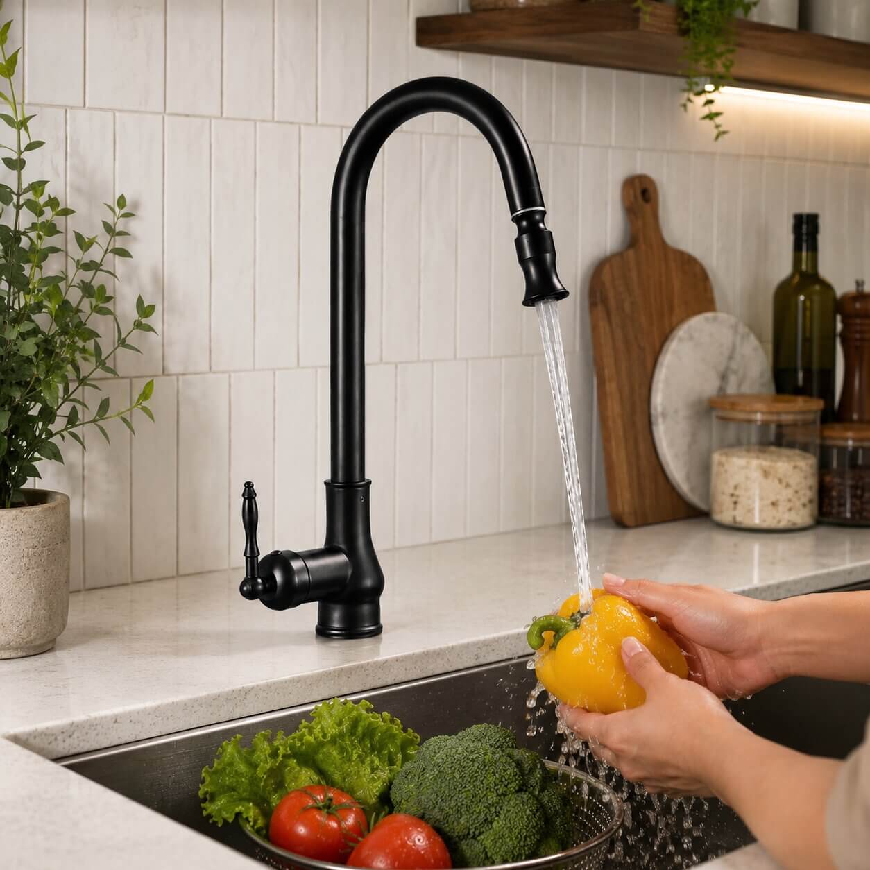 Robinet de cuisine extensible en laiton antique
